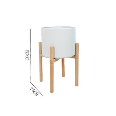 Coloured Matt Ceramic Plant Pots With Wooden Stands
